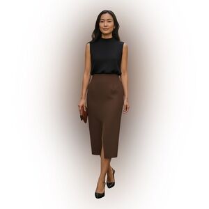 Dana Buchman Blassic Brown Pencil Silk Lined Skirt with front slit size 8